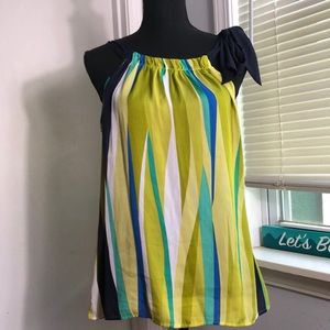 Rafaella Striped One Shoulder Tie Top